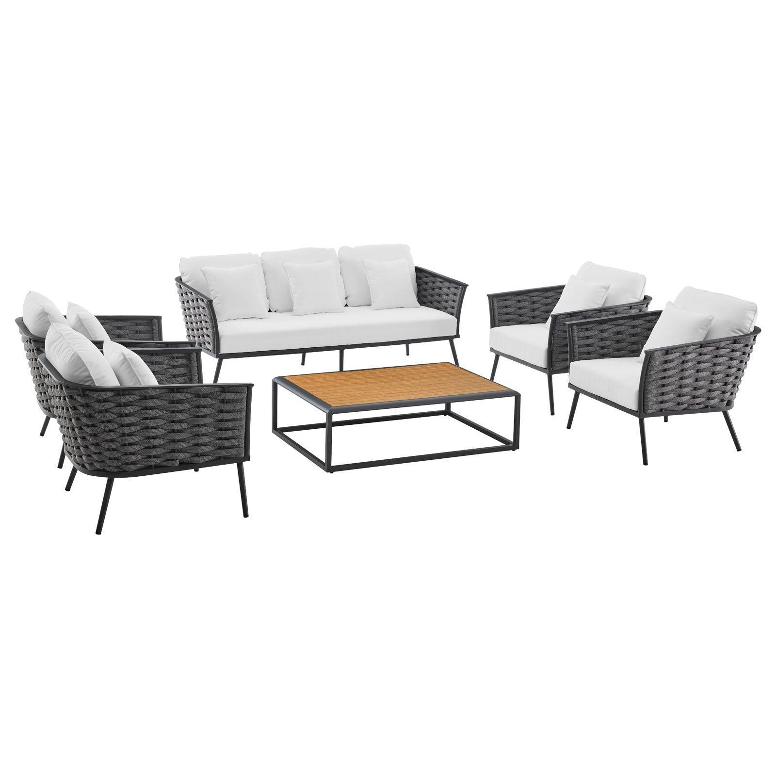Modway Stance 6 Piece Outdoor Patio Aluminum Sectional Sofa Set, EEI-3168 FredCo