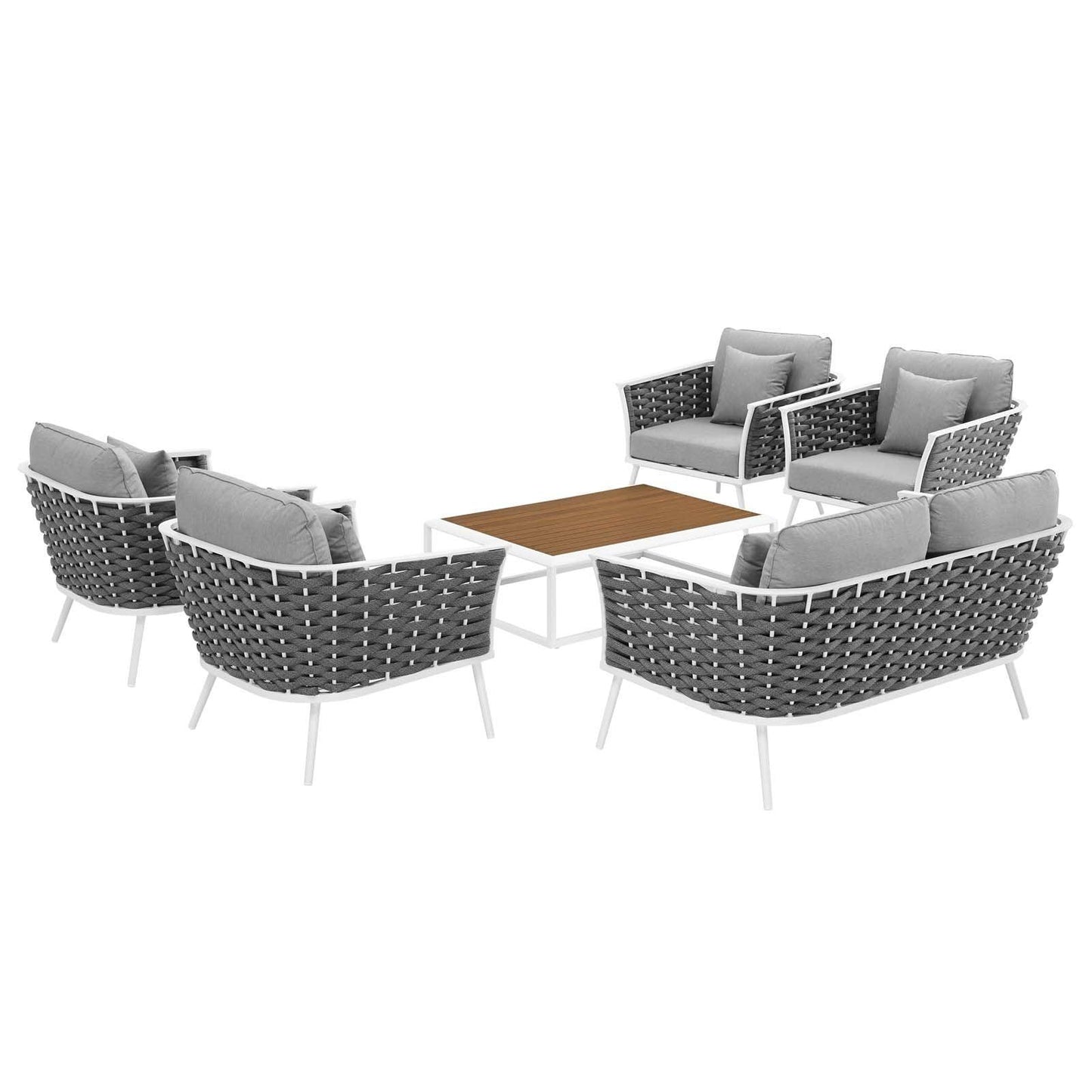 Modway Stance 6 Piece Outdoor Patio Aluminum Sectional Sofa Set, EEI-3173 FredCo