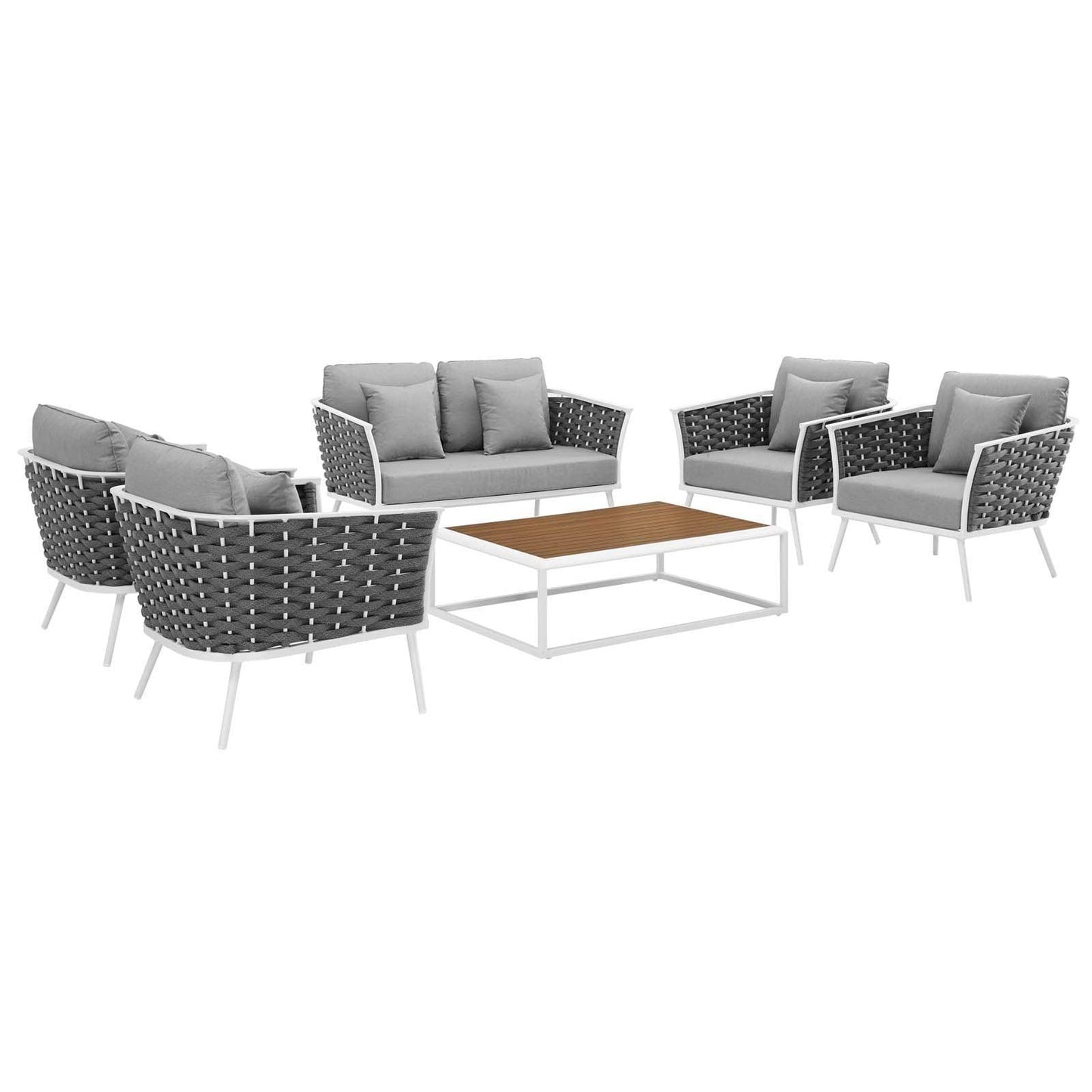 Modway Stance 6 Piece Outdoor Patio Aluminum Sectional Sofa Set, EEI-3173 FredCo
