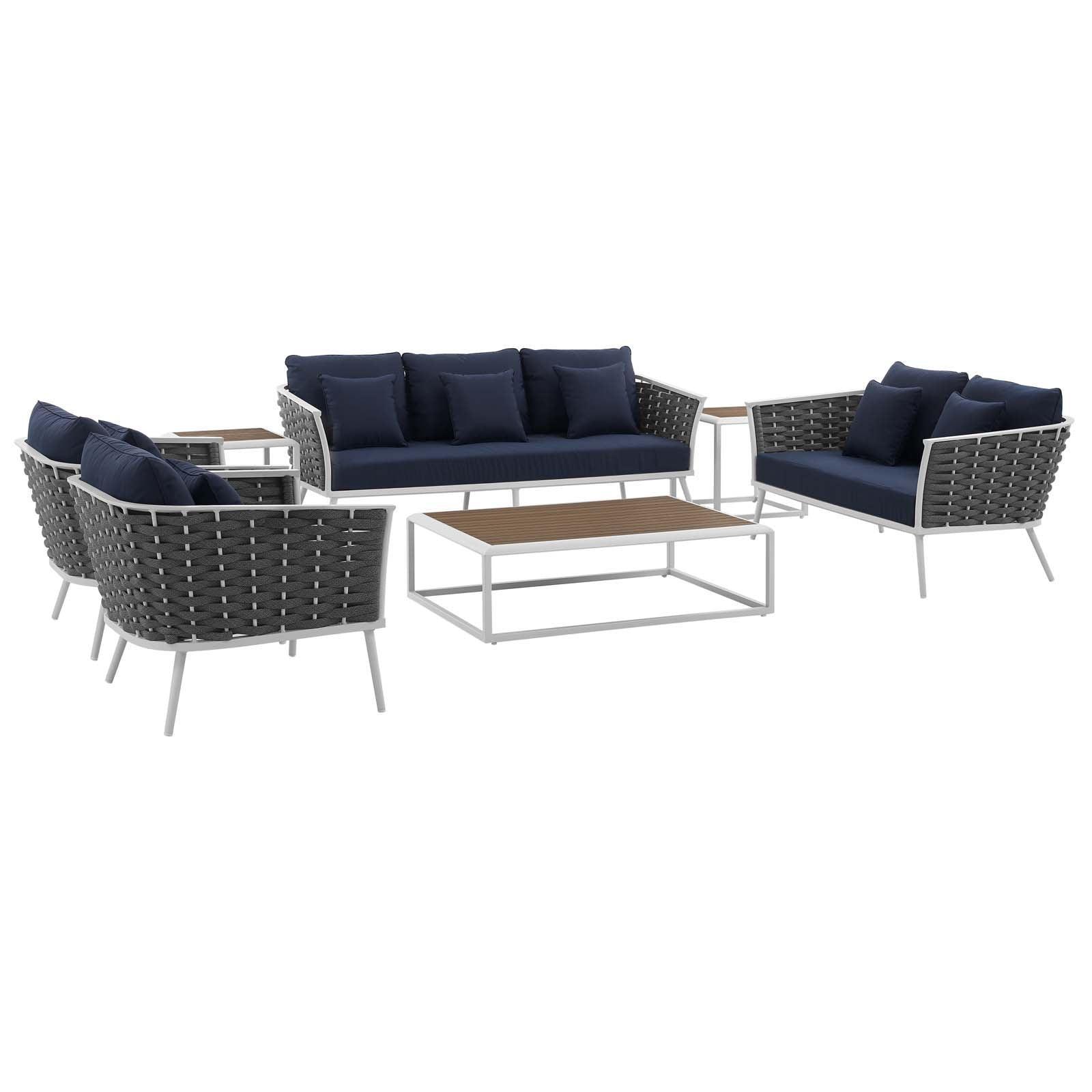 Modway Stance 7 Piece Outdoor Patio Aluminum Sectional Sofa Set FredCo