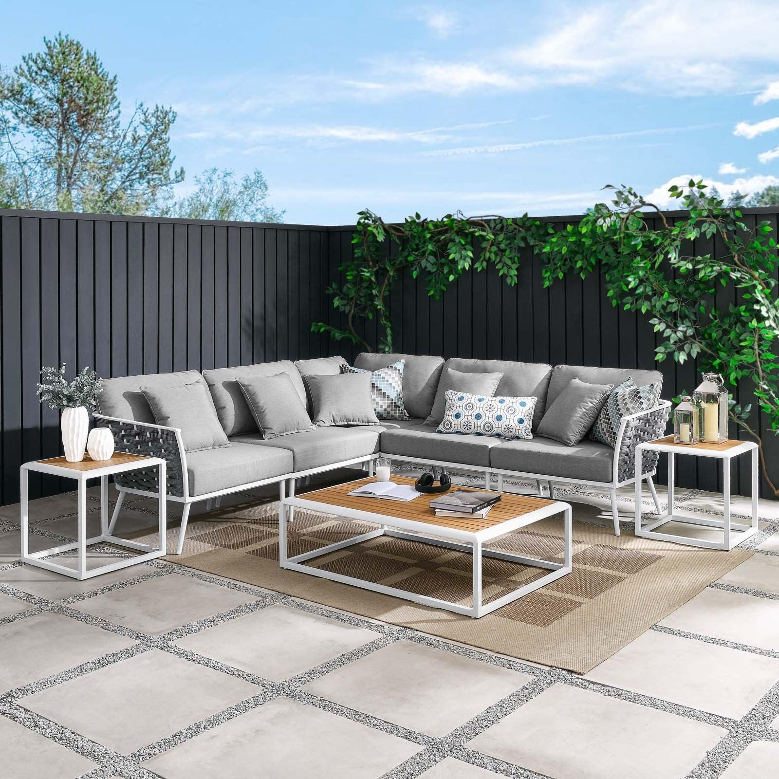 Modway Stance 8 Piece Outdoor Patio Aluminum Sectional Sofa Set FredCo