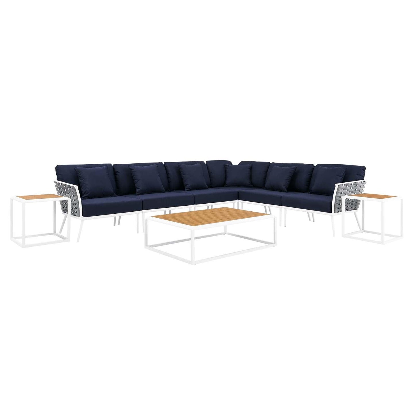 Modway Stance 9 Piece Aluminum Outdoor Patio Aluminum Sectional Sofa Set FredCo