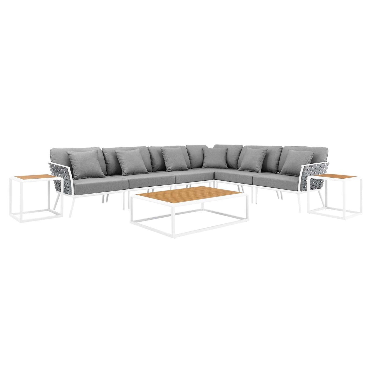 Modway Stance 9 Piece Aluminum Outdoor Patio Aluminum Sectional Sofa Set FredCo