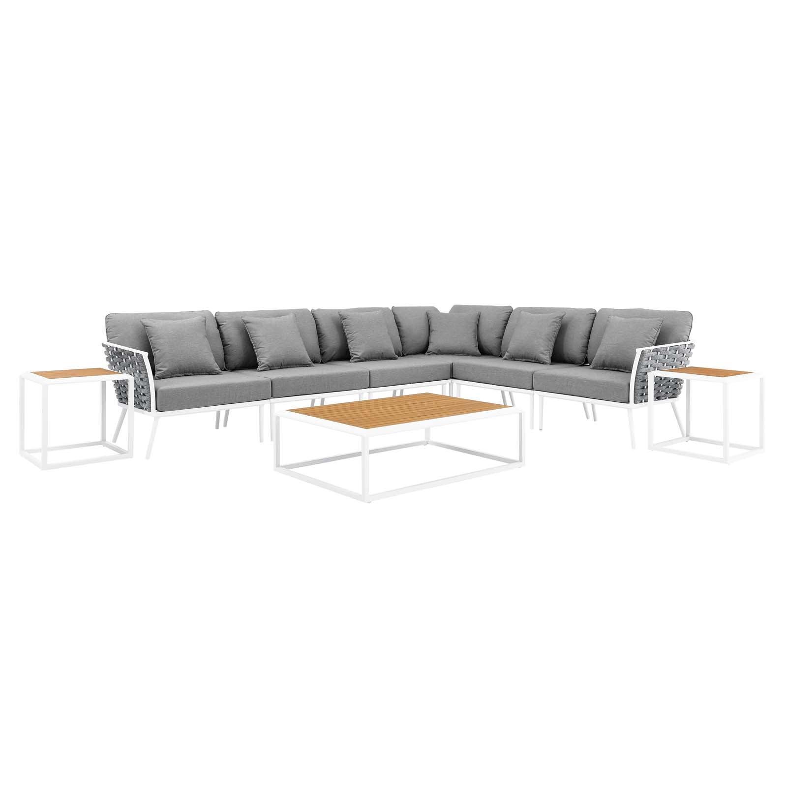 Modway Stance 9 Piece Aluminum Outdoor Patio Aluminum Sectional Sofa Set FredCo