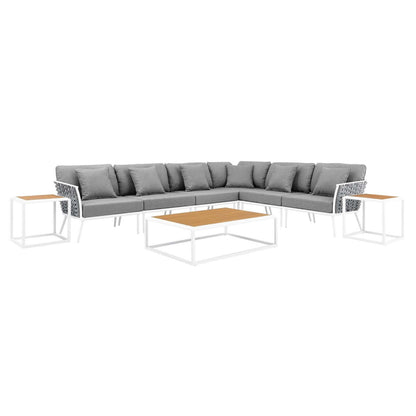 Modway Stance 9 Piece Aluminum Outdoor Patio Aluminum Sectional Sofa Set FredCo
