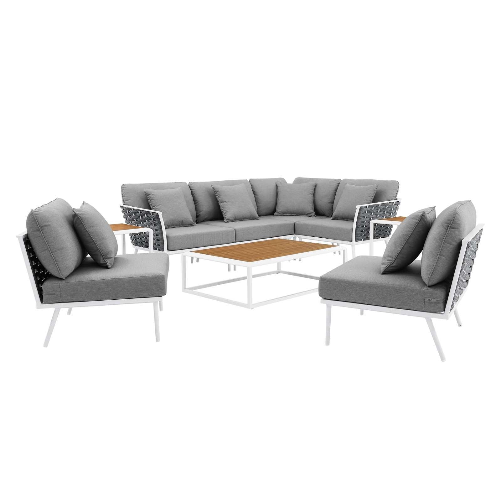 Modway Stance 9 Piece Aluminum Outdoor Patio Aluminum Sectional Sofa Set FredCo