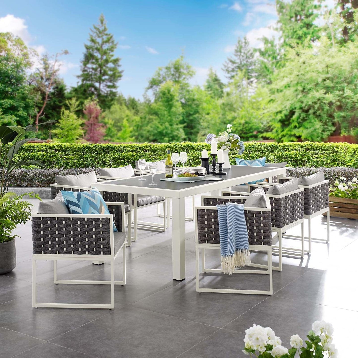 Modway Stance 9 Piece Outdoor Patio Aluminum Dining Set FredCo