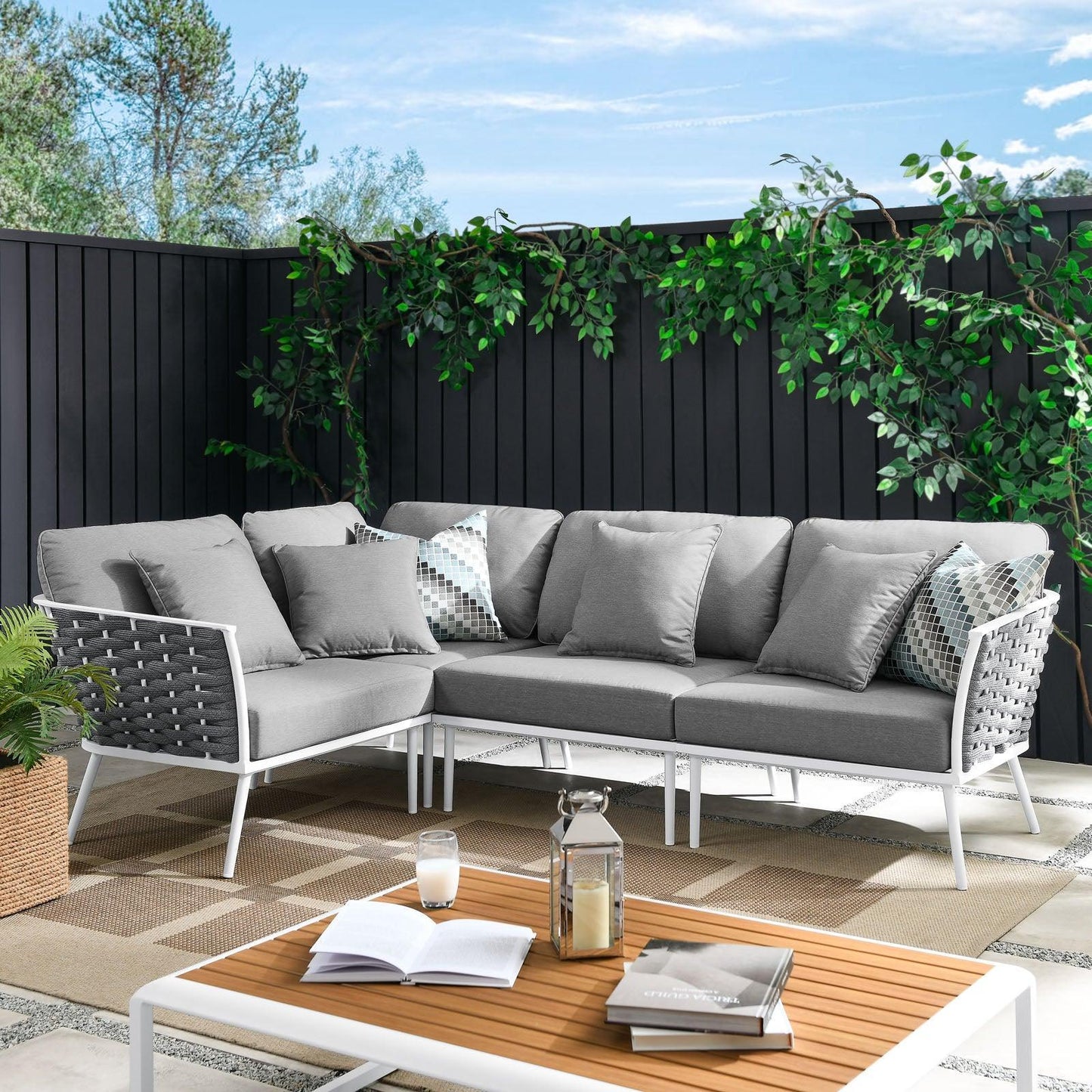 Modway Stance Outdoor Patio Aluminum Large Sectional Sofa FredCo