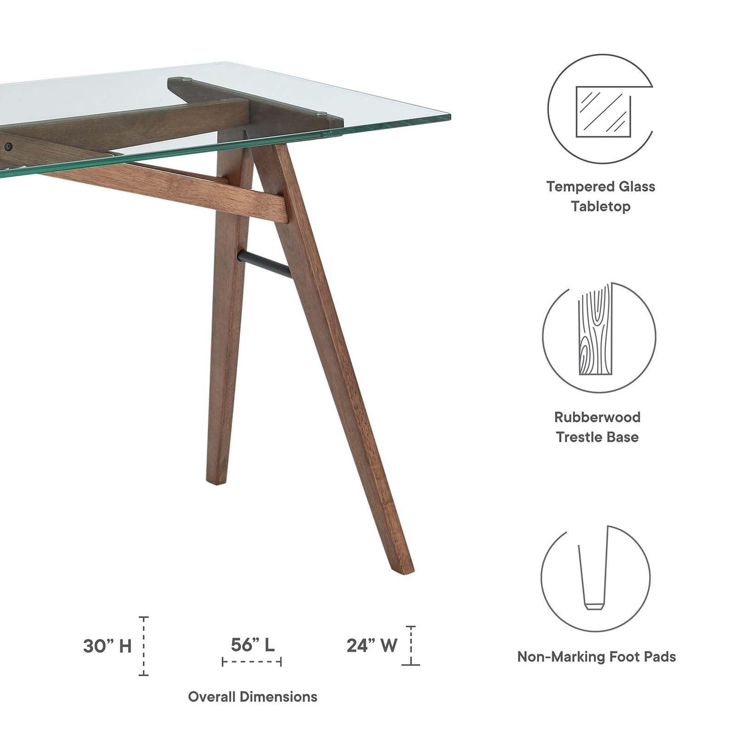 Modway Steadfast Glass Top Office Desk FredCo