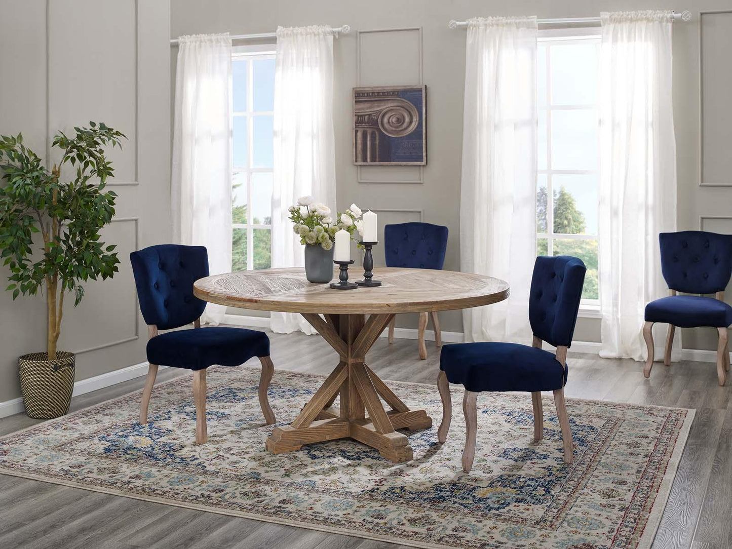 Modway Stitch 59" Round Pine Wood Dining Table FredCo