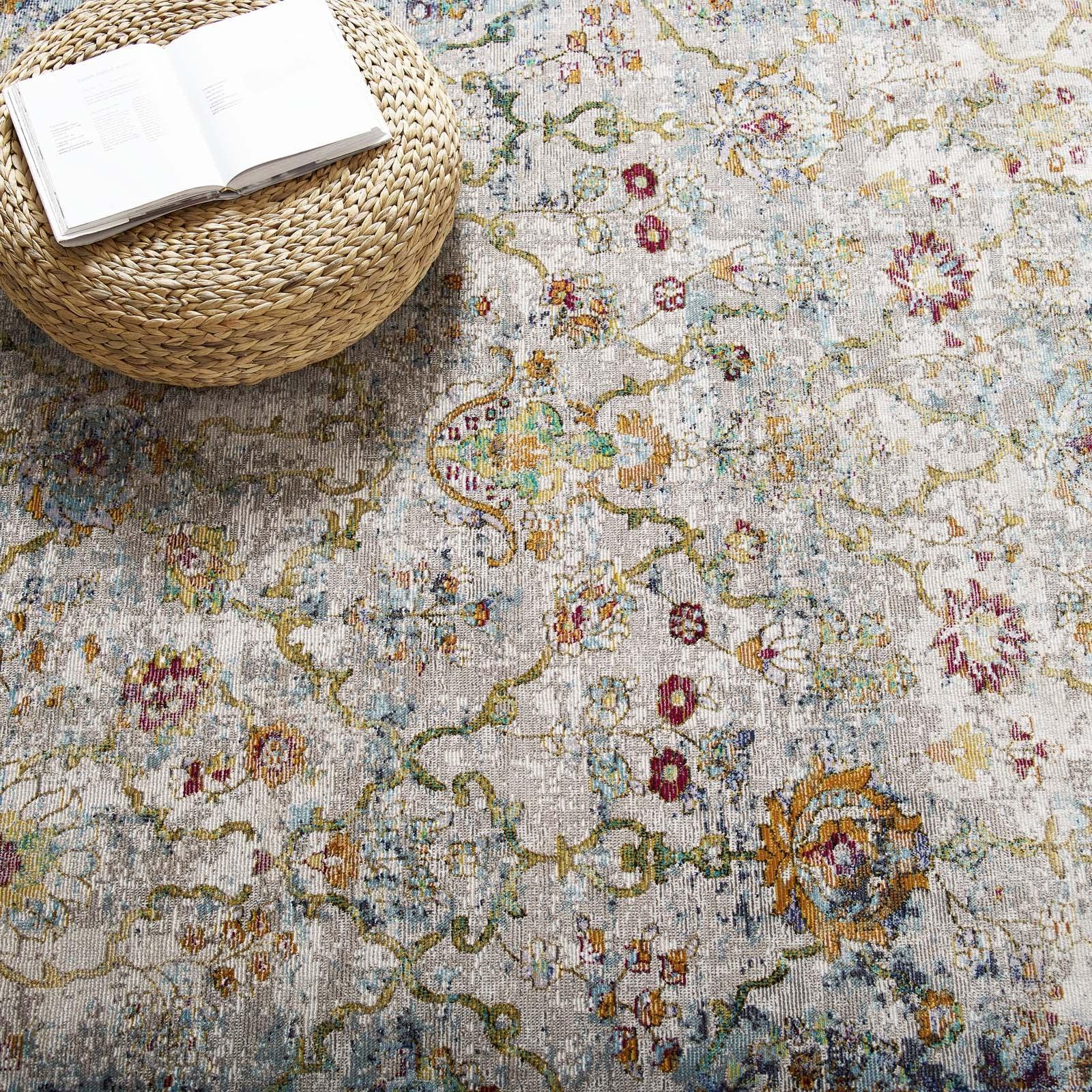 Modway Success Manuka Distressed Vintage Floral Lattice Area Rug FredCo