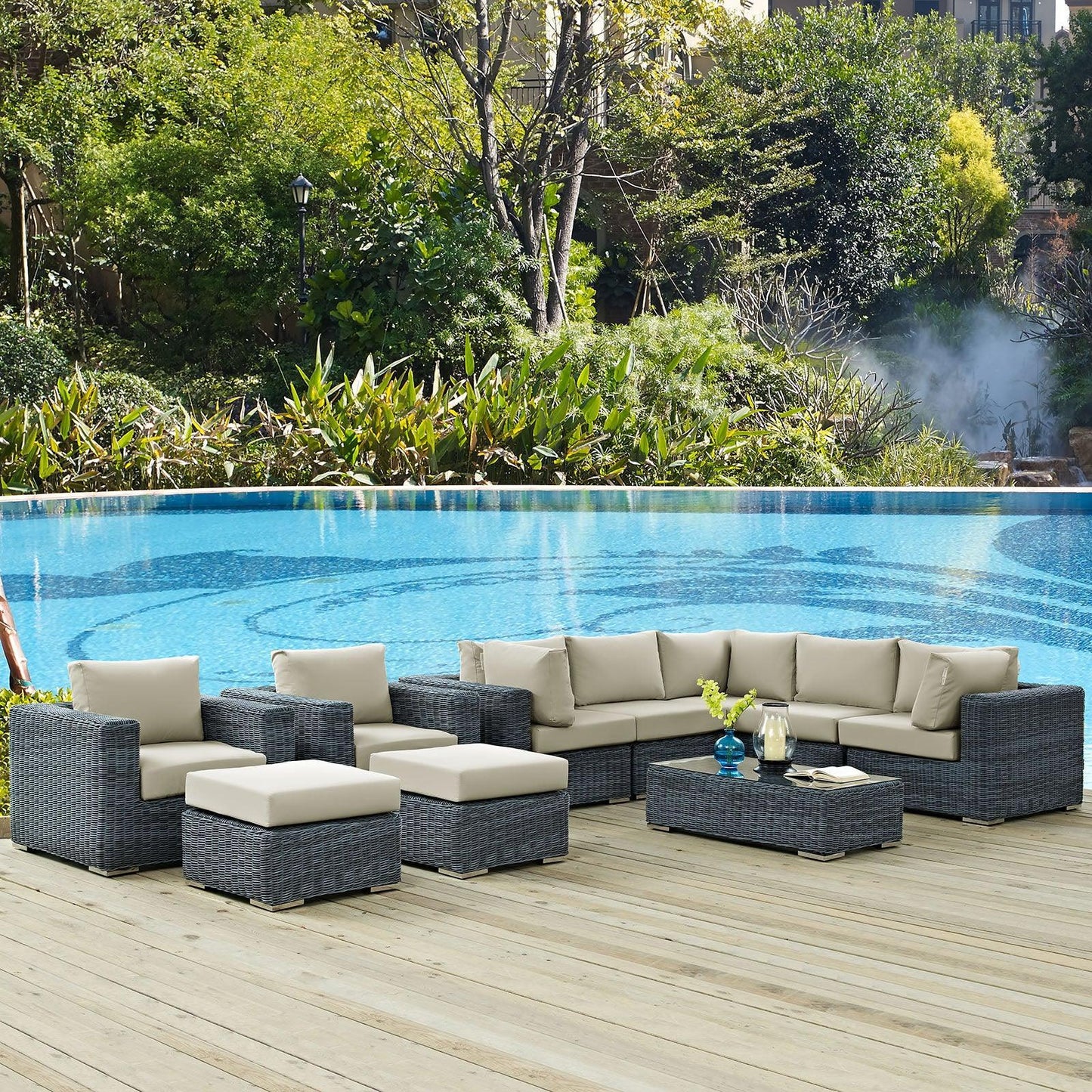 Modway Summon 10 Piece Outdoor Patio Sunbrella® Sectional Set FredCo