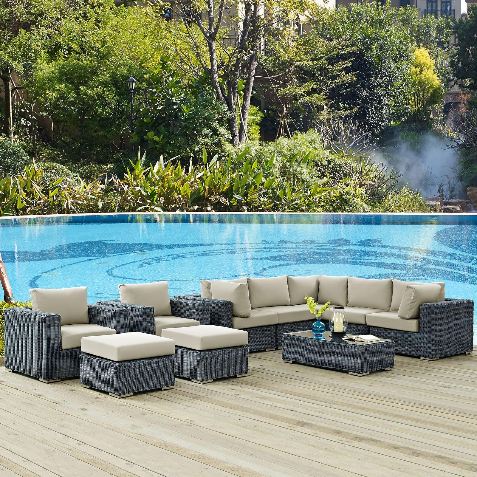 Modway Summon 10 Piece Outdoor Patio Sunbrella® Sectional Set FredCo