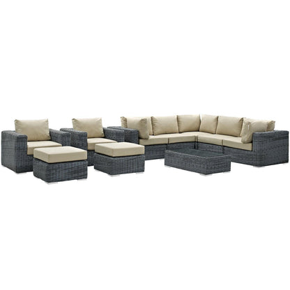 Modway Summon 10 Piece Outdoor Patio Sunbrella® Sectional Set FredCo