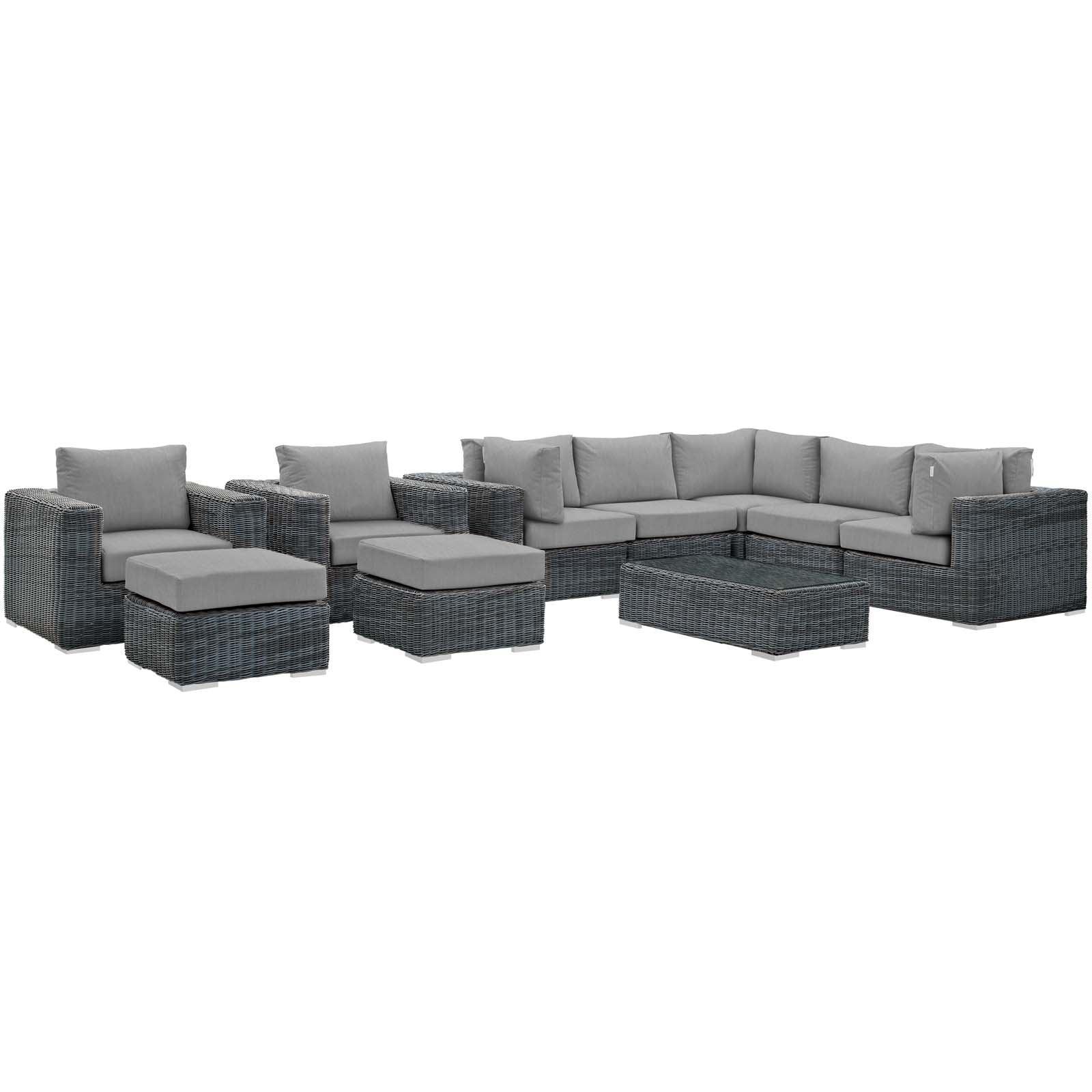 Modway Summon 10 Piece Outdoor Patio Sunbrella® Sectional Set FredCo