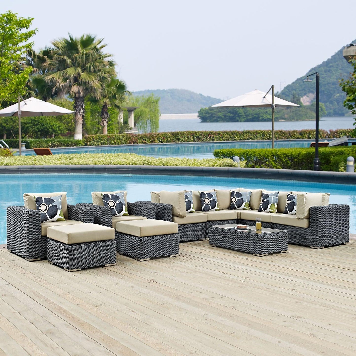 Modway Summon 10 Piece Outdoor Patio Sunbrella® Sectional Set, EEI-2396 FredCo