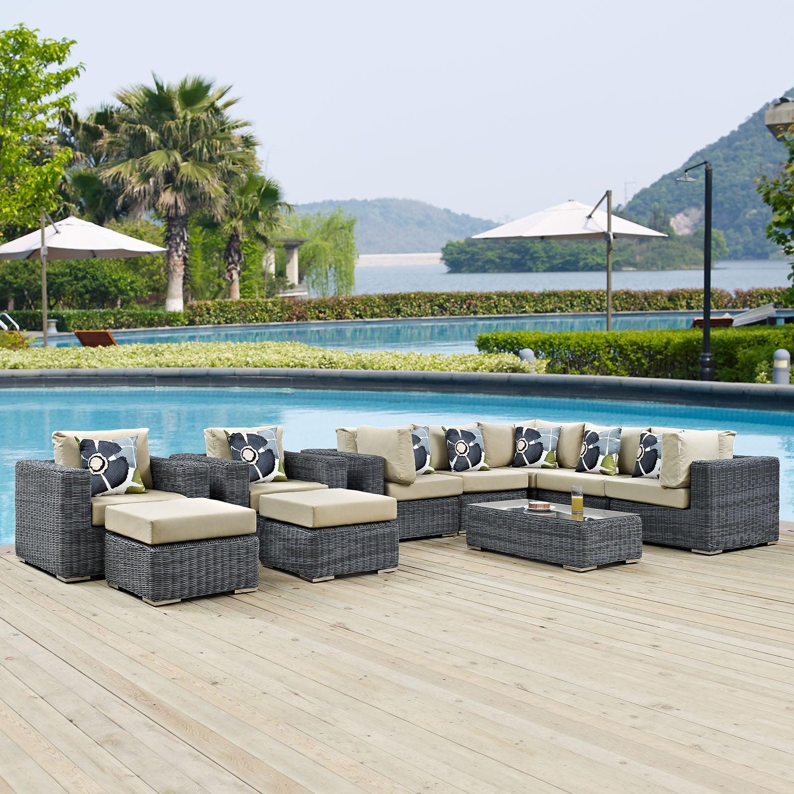 Modway Summon 10 Piece Outdoor Patio Sunbrella® Sectional Set, EEI-2396 FredCo