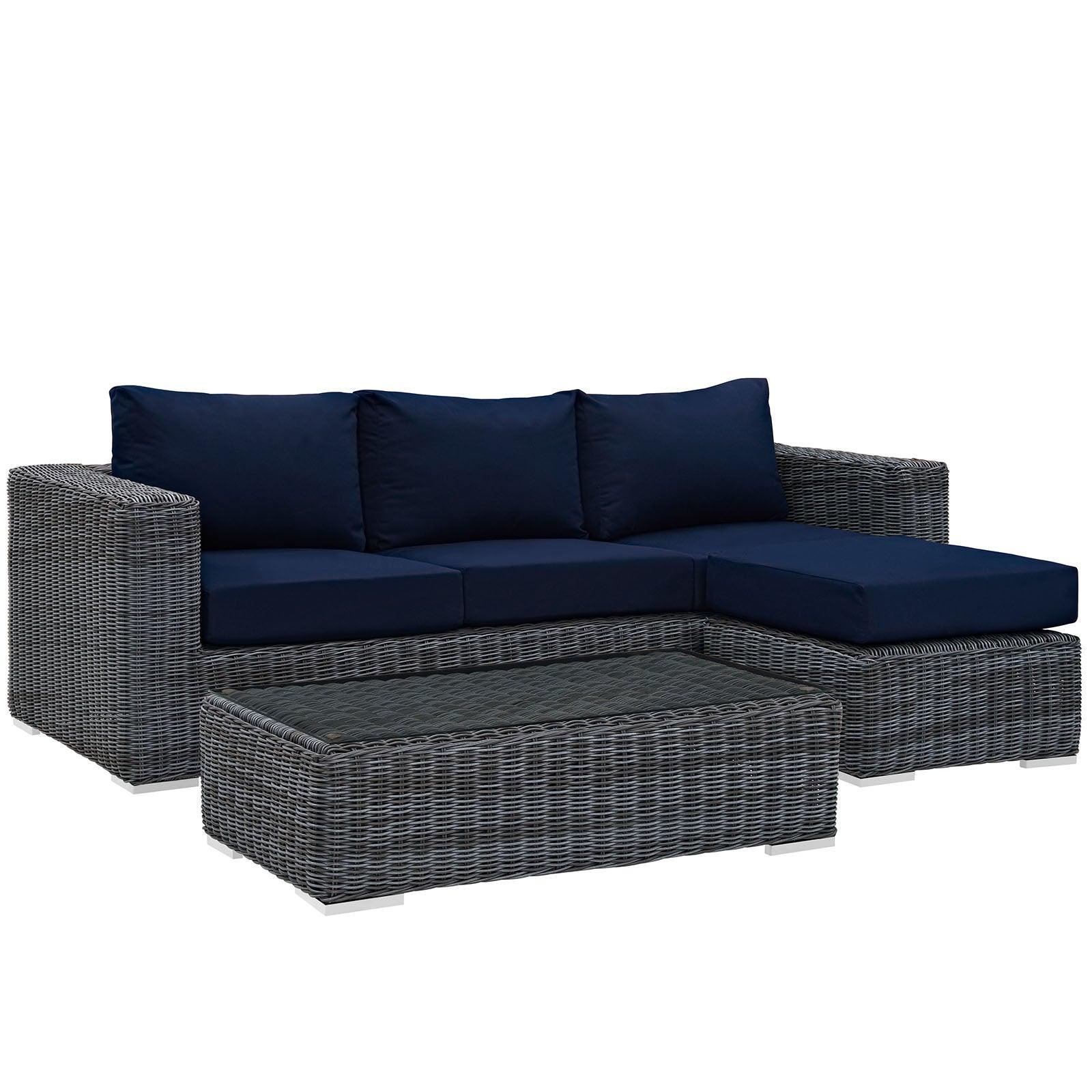Modway Summon 3 Piece Outdoor Patio Sunbrella® Sectional Set FredCo