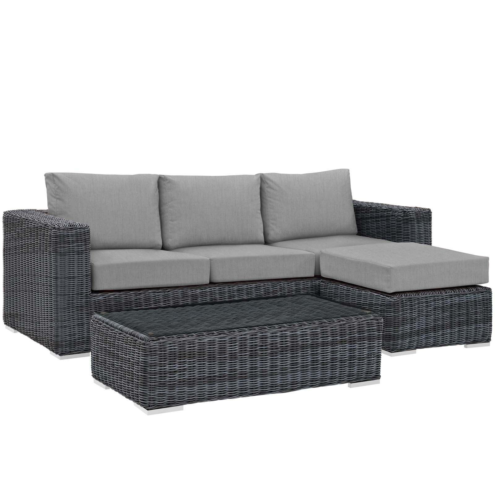 Modway Summon 3 Piece Outdoor Patio Sunbrella® Sectional Set FredCo
