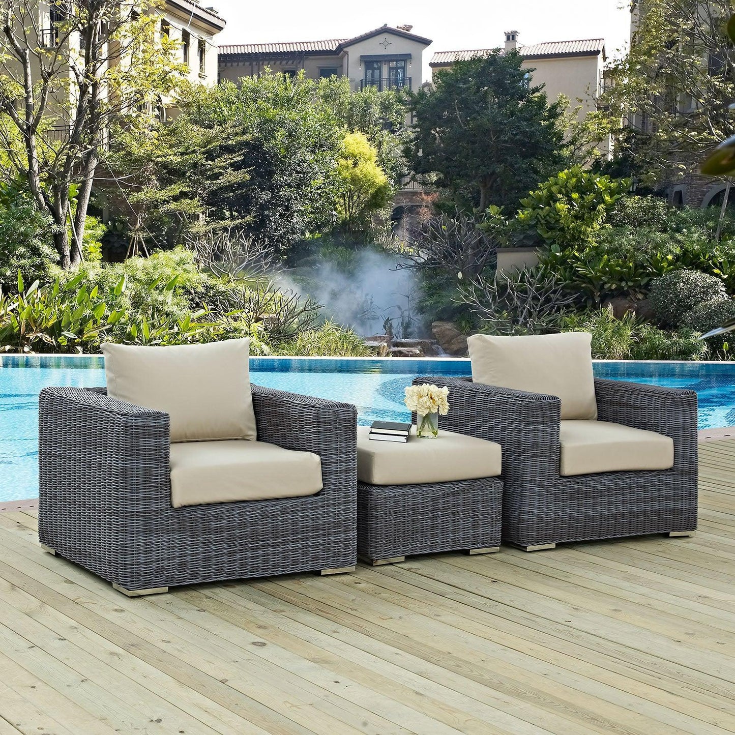 Modway Summon 3 Piece Outdoor Patio Sunbrella® Sectional Set, EEI-1905 FredCo