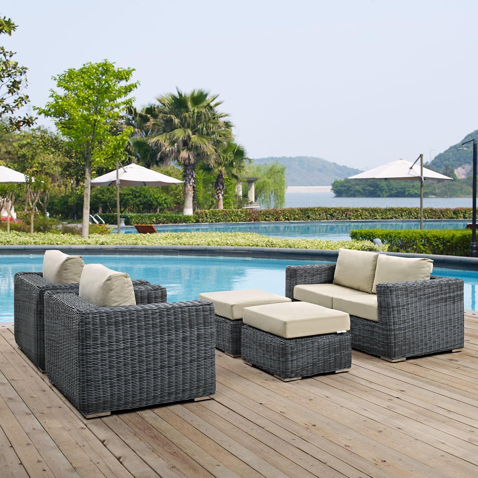 Modway Summon 5 Piece Outdoor Patio Sunbrella® Sectional Set, EEI-1893 FredCo