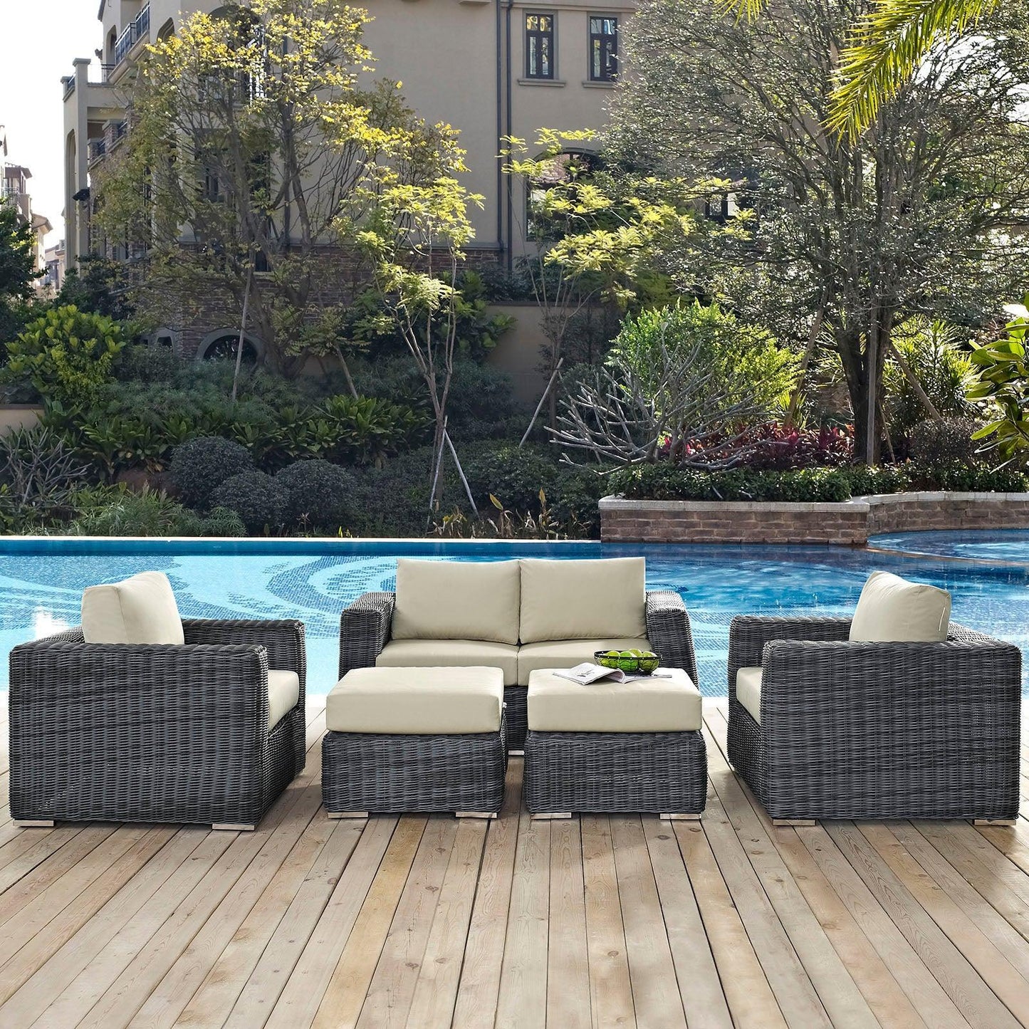 Modway Summon 5 Piece Outdoor Patio Sunbrella® Sectional Set, EEI-1893 FredCo