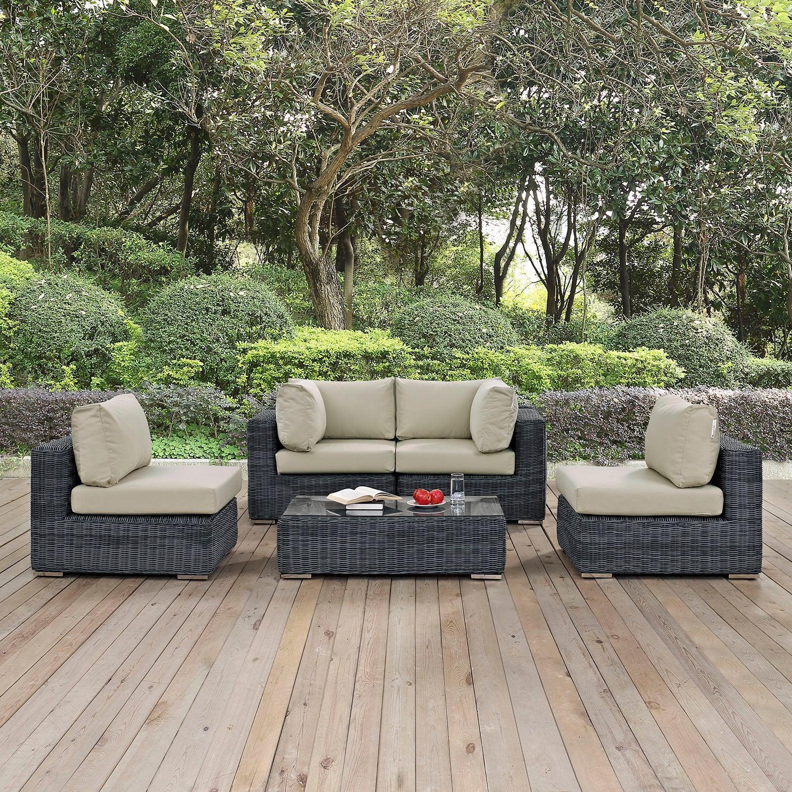 Modway Summon 5 Piece Outdoor Patio Sunbrella® Sectional Set, EEI-1896 FredCo