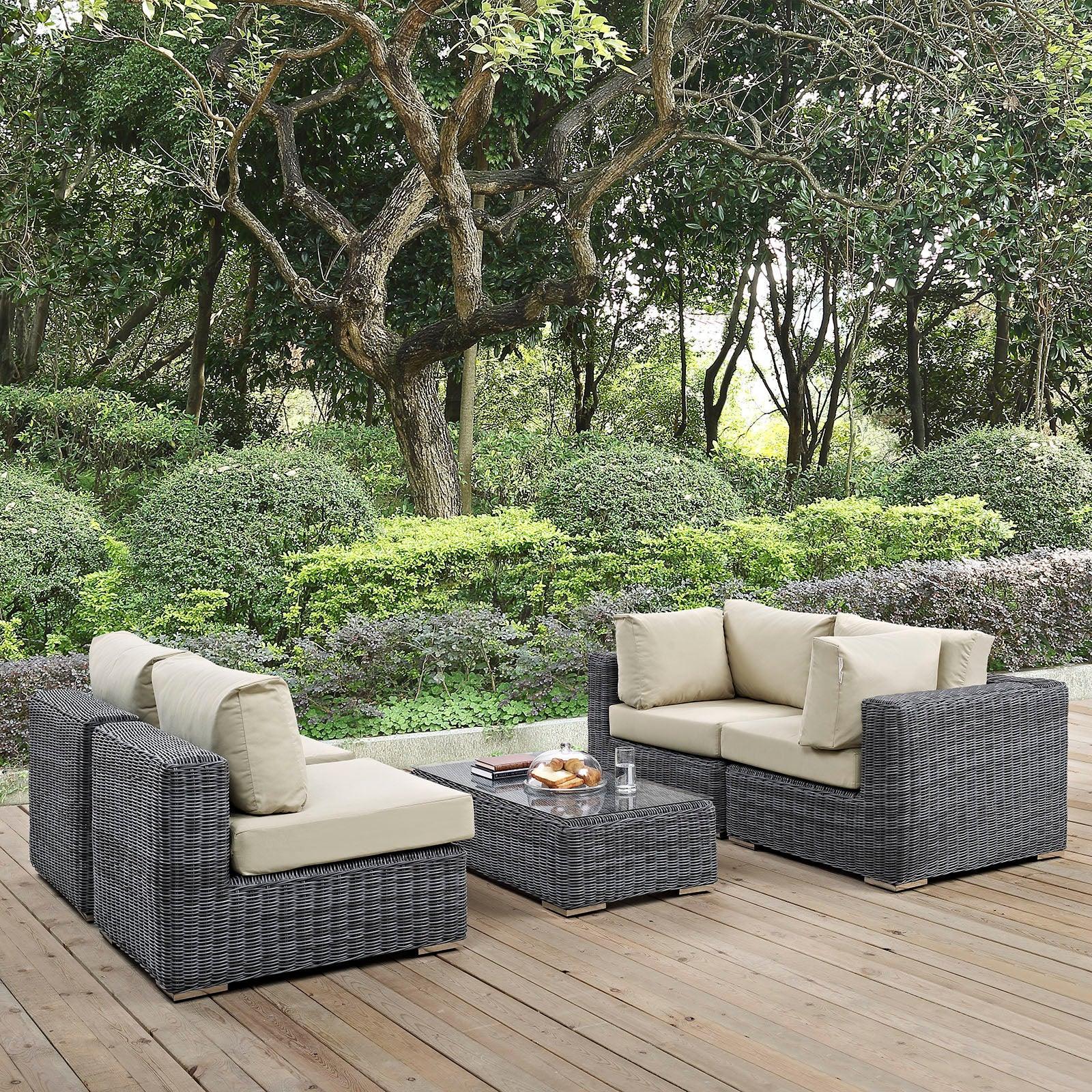 Modway Summon 5 Piece Outdoor Patio Sunbrella® Sectional Set, EEI-1896 FredCo