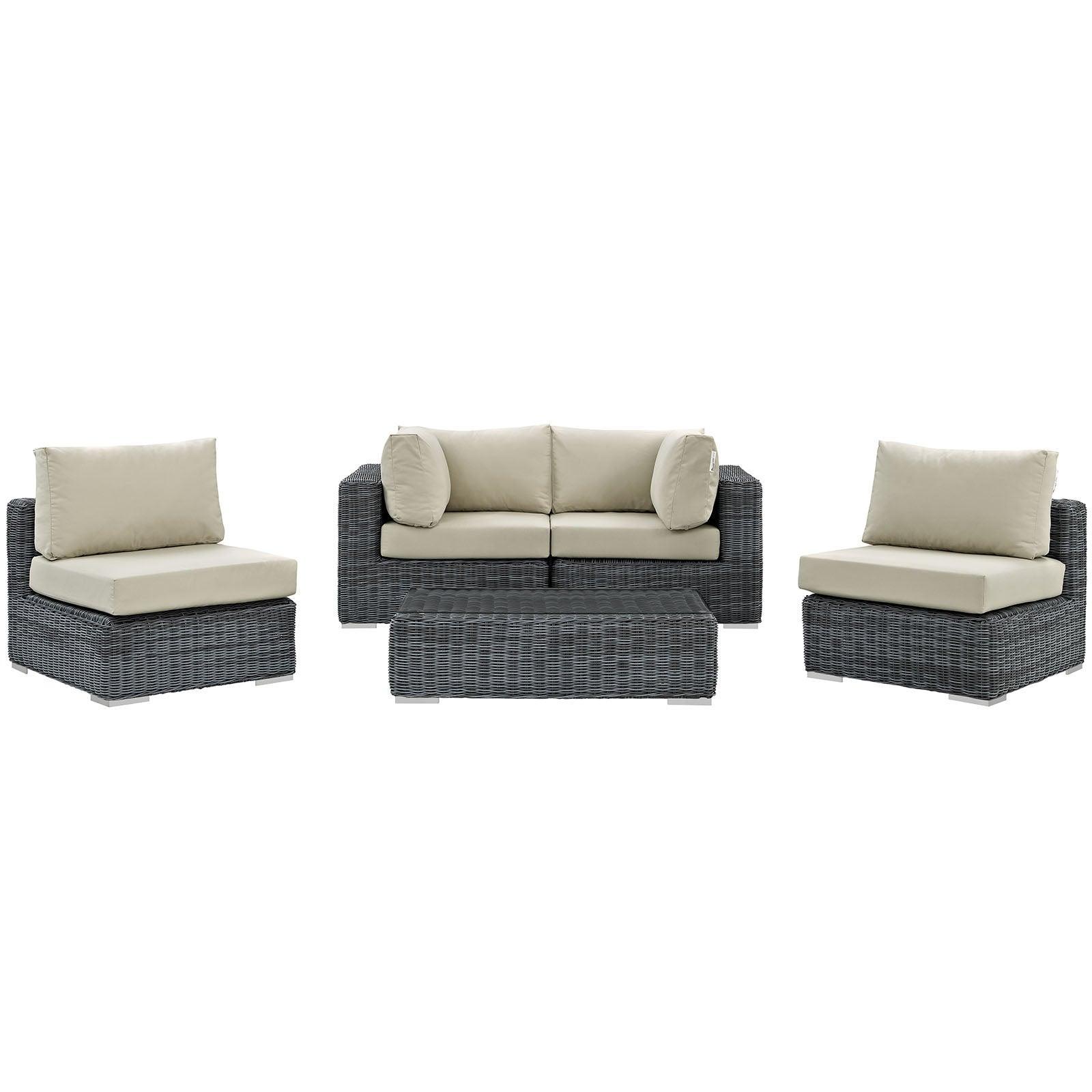 Modway Summon 5 Piece Outdoor Patio Sunbrella® Sectional Set, EEI-1896 FredCo