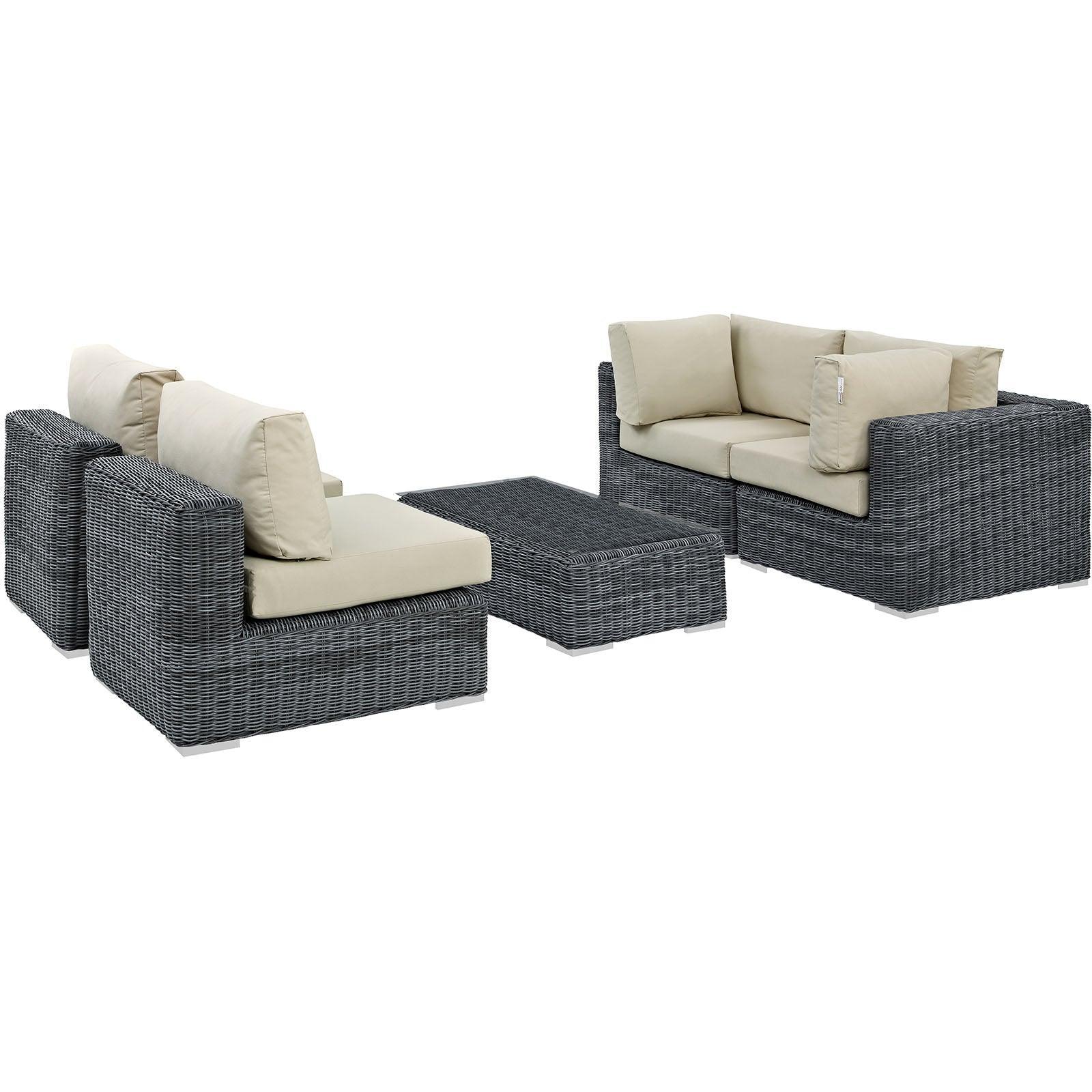 Modway Summon 5 Piece Outdoor Patio Sunbrella® Sectional Set, EEI-1896 FredCo