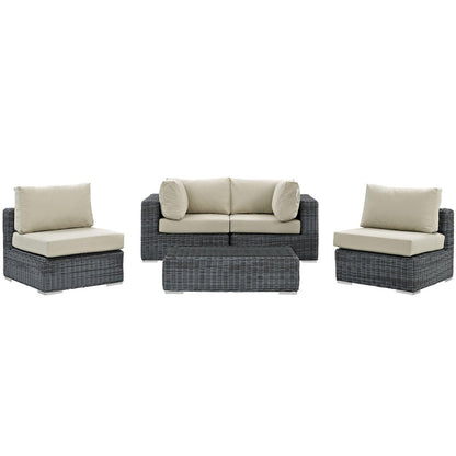 Modway Summon 5 Piece Outdoor Patio Sunbrella® Sectional Set, EEI-1896 FredCo