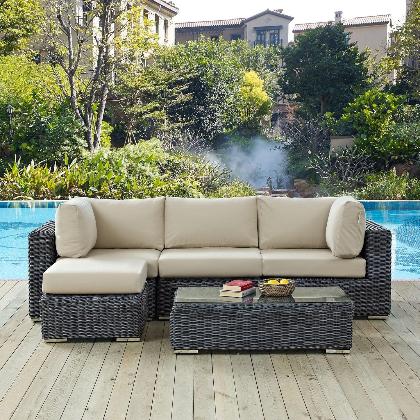 Modway Summon 5 Piece Outdoor Patio Sunbrella® Sectional Set, EEI-1904 FredCo
