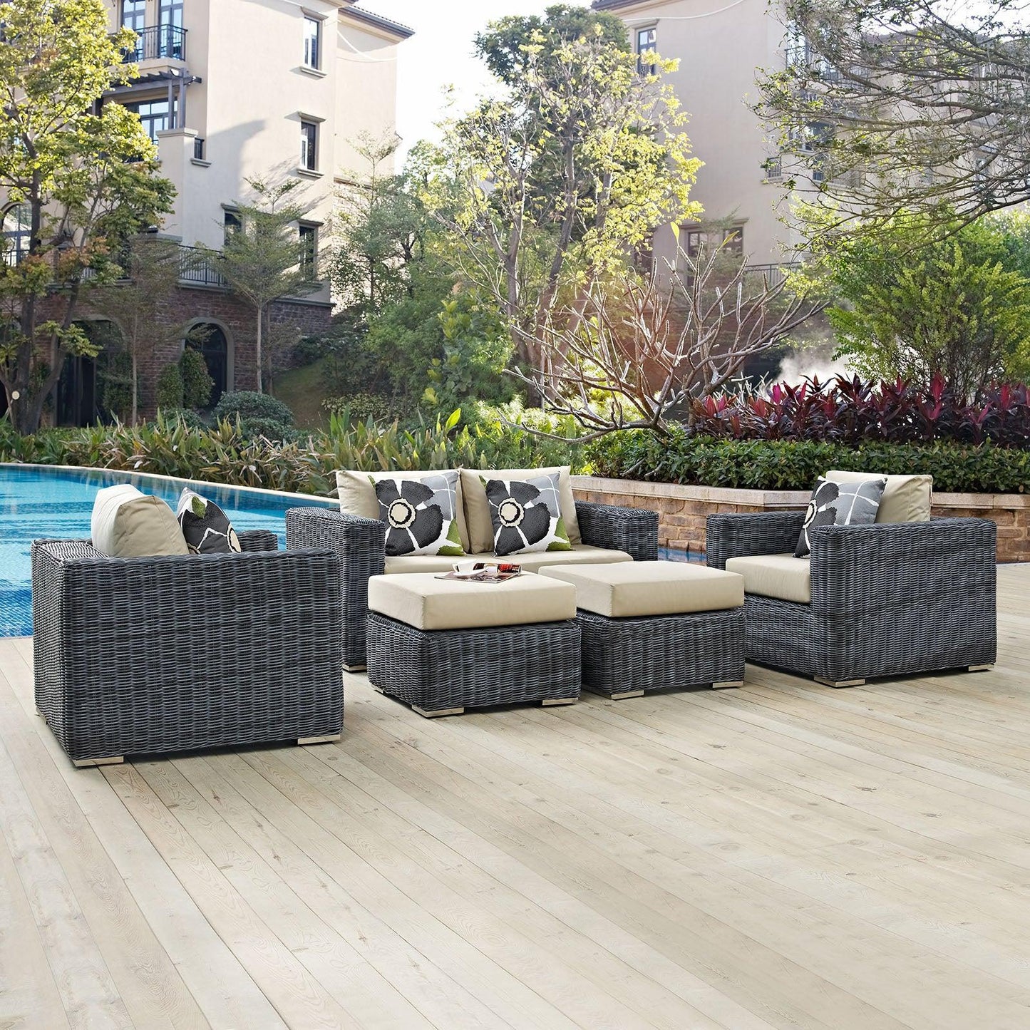 Modway Summon 5 Piece Outdoor Patio Sunbrella® Sectional Set, EEI-2388 FredCo