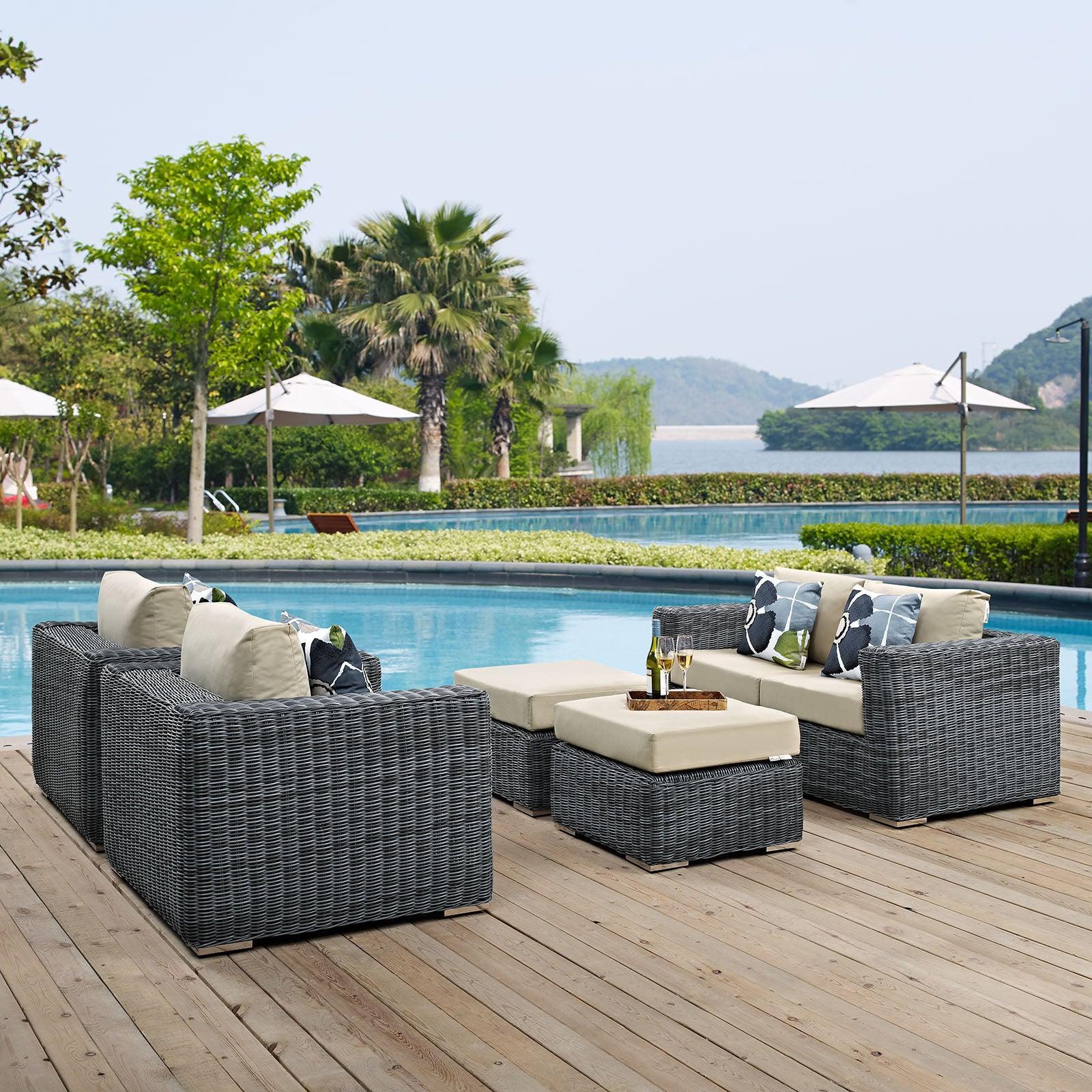 Modway Summon 5 Piece Outdoor Patio Sunbrella® Sectional Set, EEI-2388 FredCo