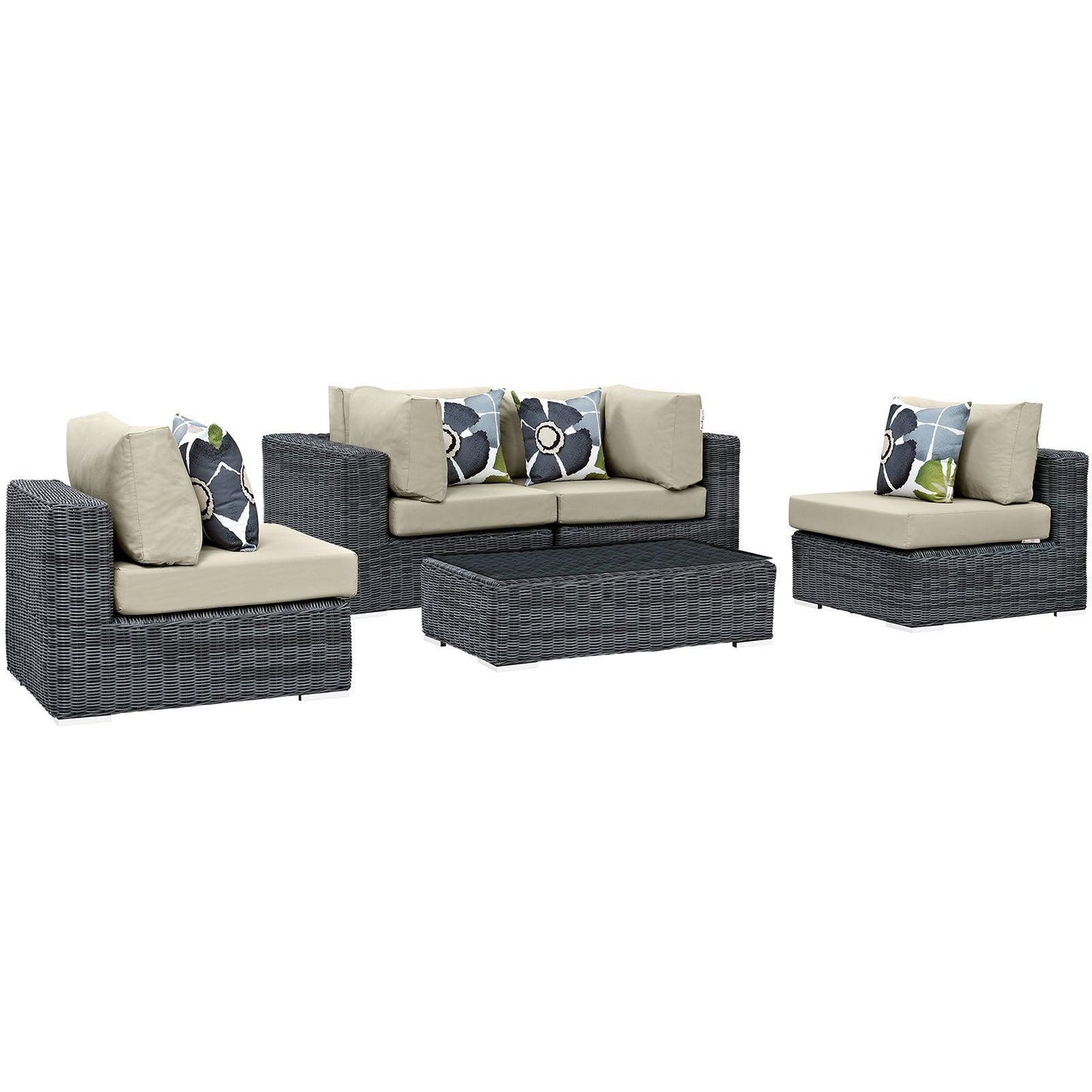 Modway Summon 5 Piece Outdoor Patio Sunbrella® Sectional Set, EEI-2391 FredCo
