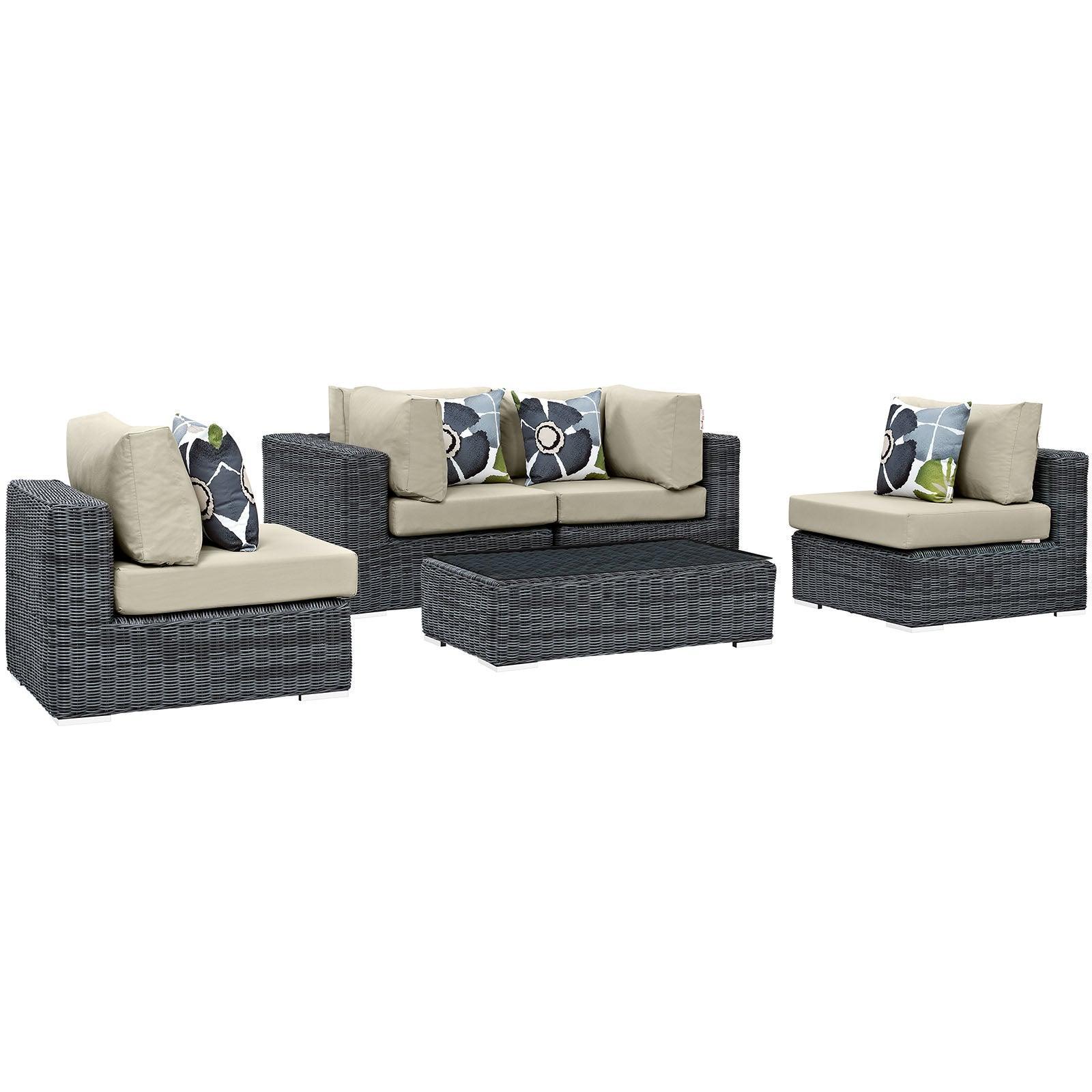 Modway Summon 5 Piece Outdoor Patio Sunbrella® Sectional Set, EEI-2391 FredCo