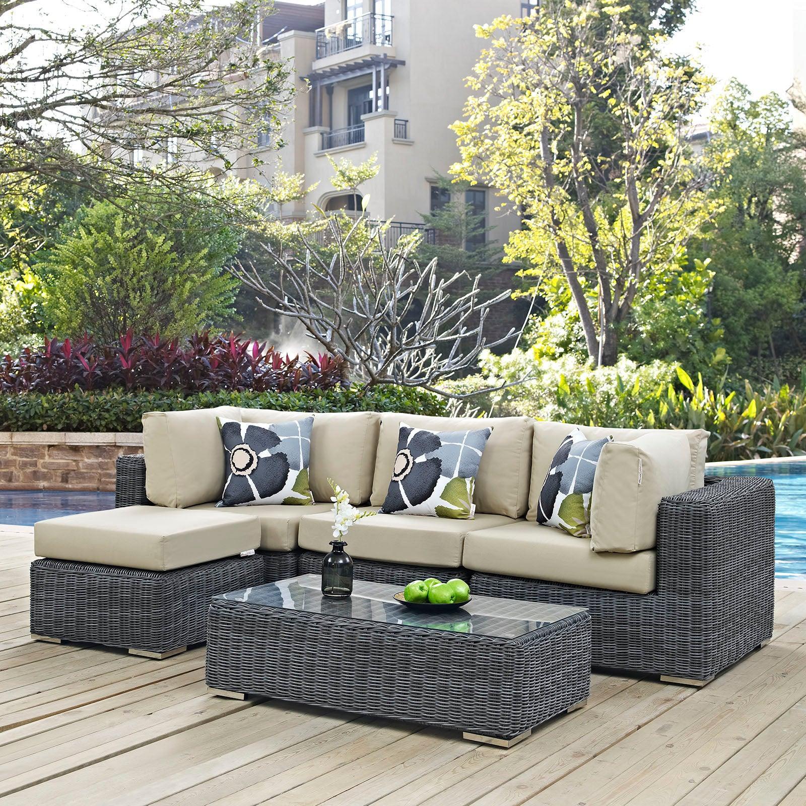 Modway Summon 5 Piece Outdoor Patio Sunbrella® Sectional Set, EEI-2398 FredCo