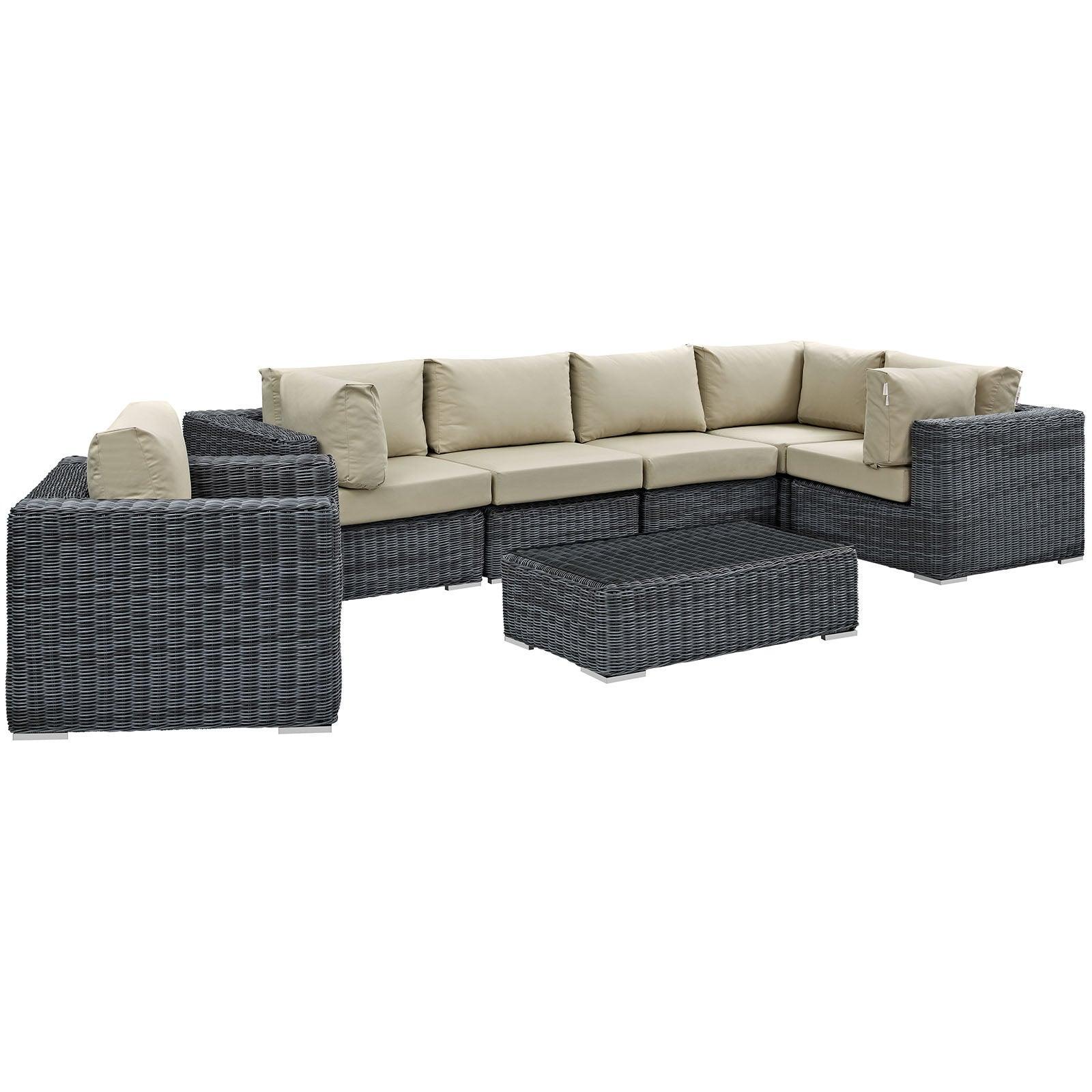 Modway Summon 7 Piece Outdoor Patio Sunbrella® Sectional Set FredCo