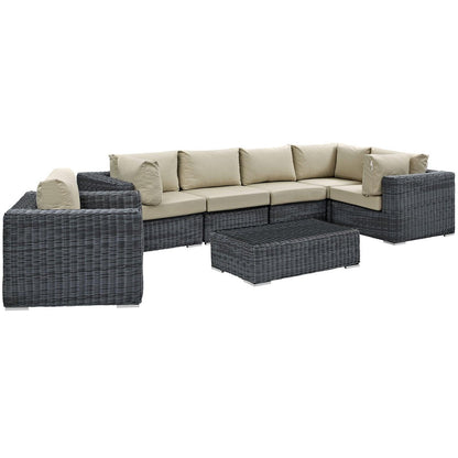 Modway Summon 7 Piece Outdoor Patio Sunbrella® Sectional Set FredCo