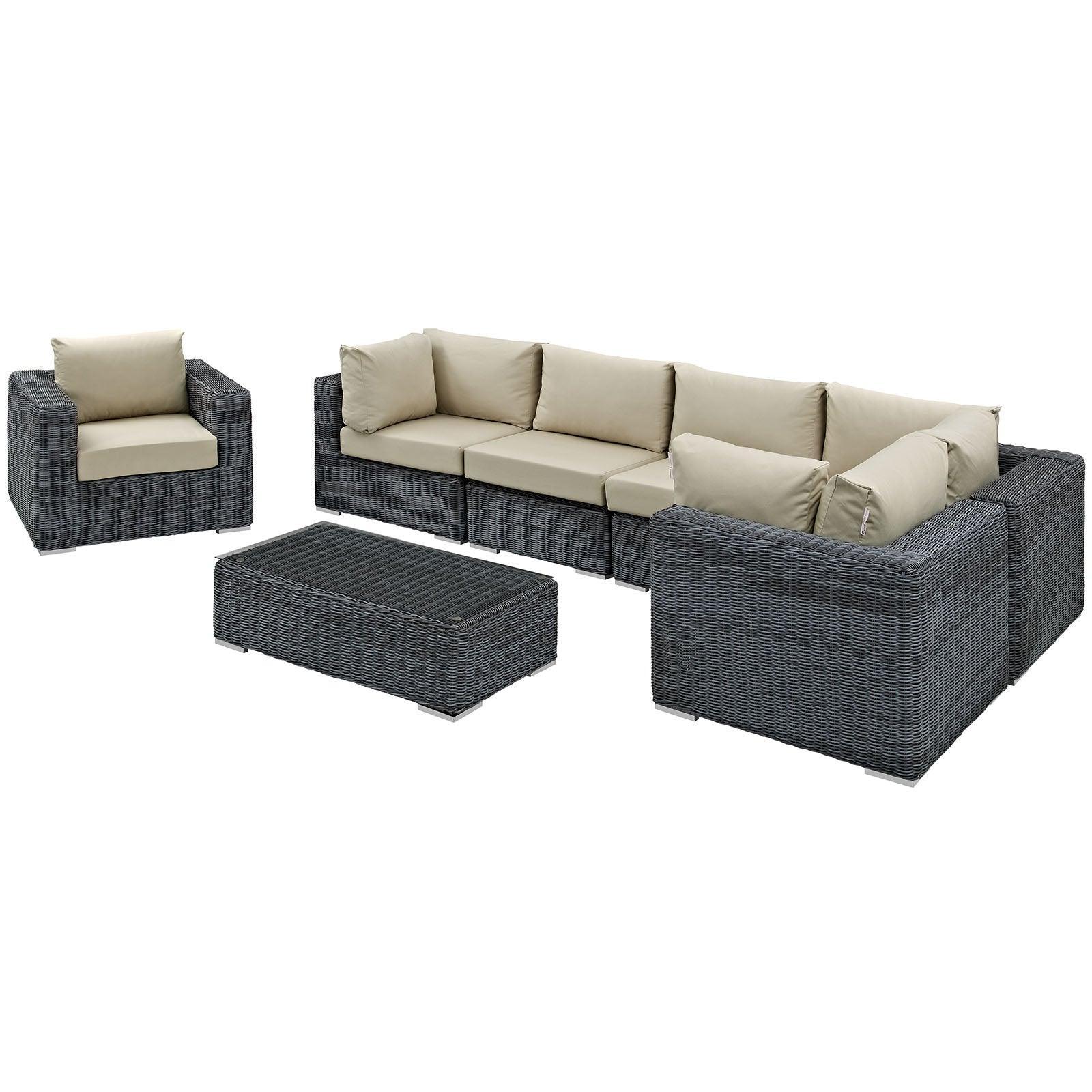 Modway Summon 7 Piece Outdoor Patio Sunbrella® Sectional Set FredCo
