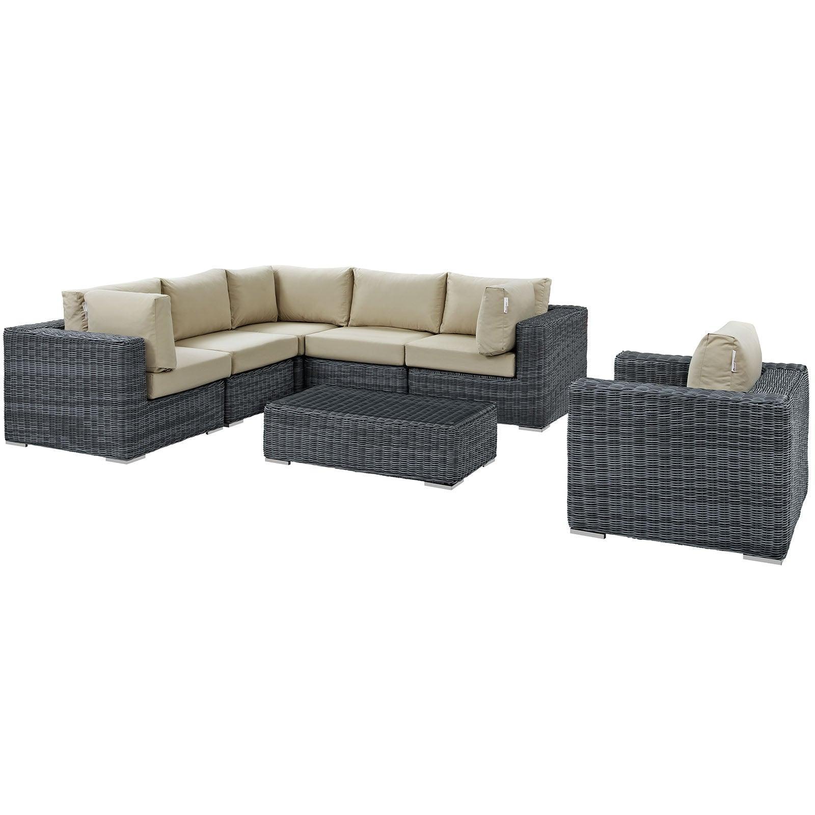 Modway Summon 7 Piece Outdoor Patio Sunbrella® Sectional Set FredCo