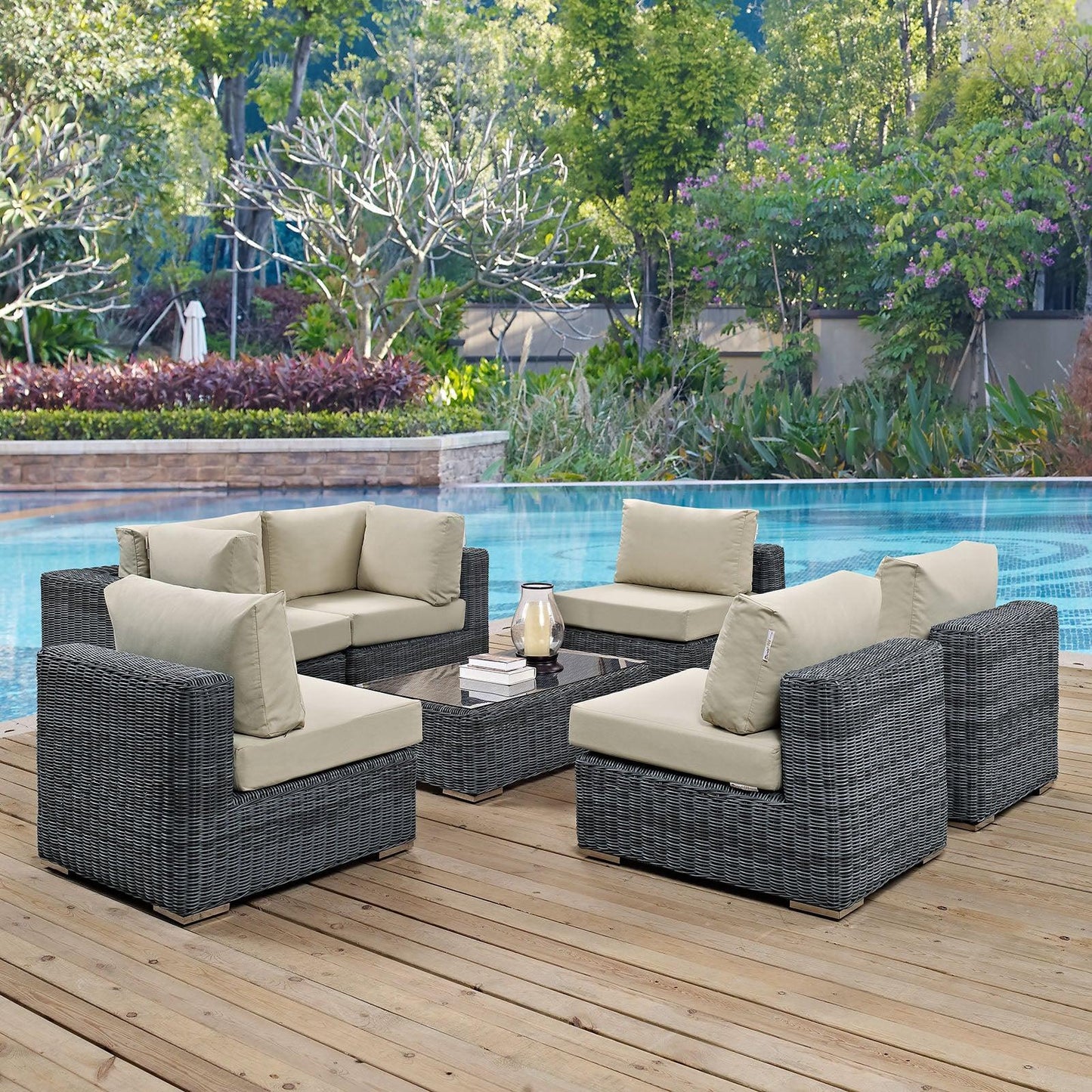 Modway Summon 7 Piece Outdoor Patio Sunbrella® Sectional Set, EEI-1897 FredCo