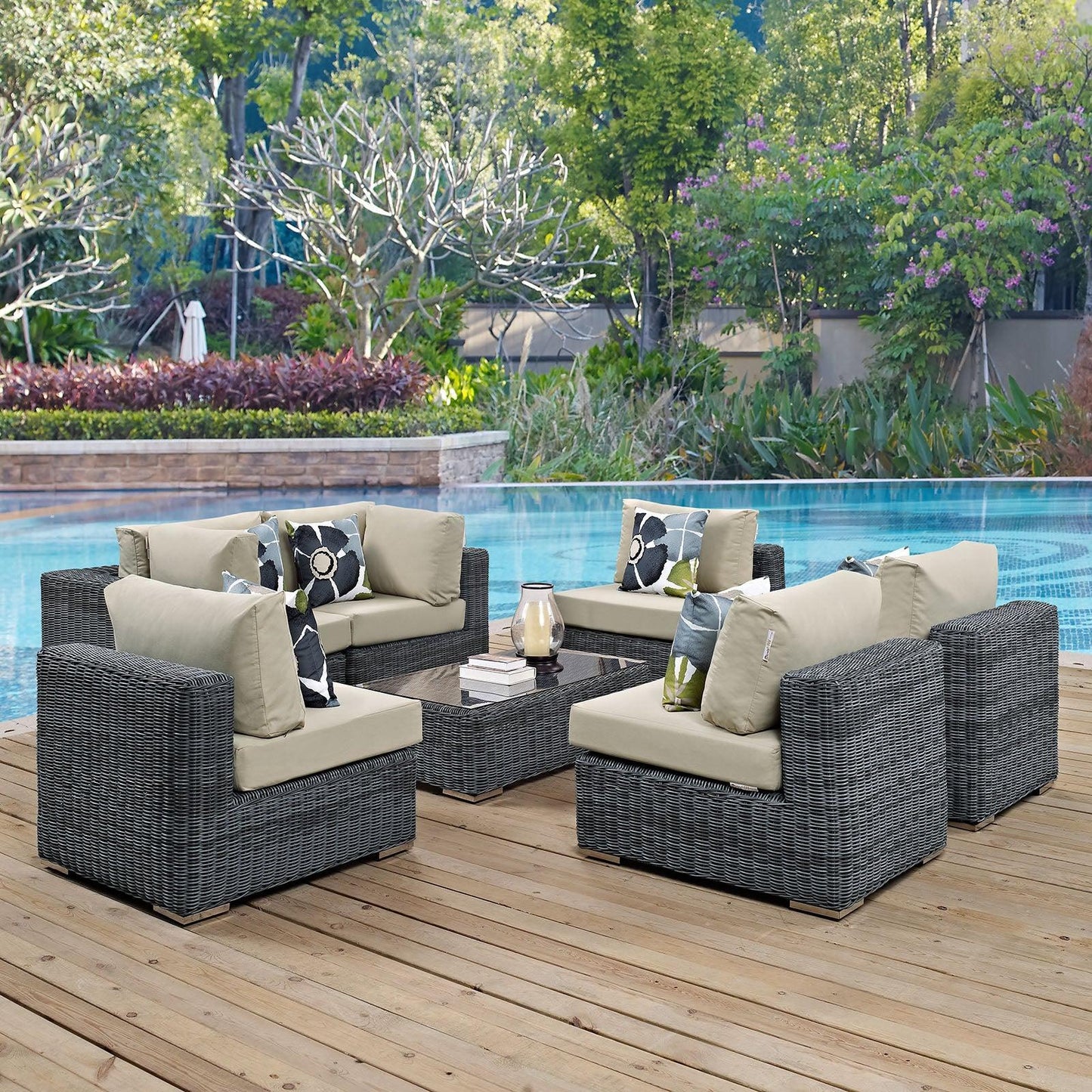 Modway Summon 7 Piece Outdoor Patio Sunbrella® Sectional Set, EEI-2392 FredCo