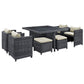 Modway Summon 9 Piece Outdoor Patio Sunbrella® Dining Set FredCo