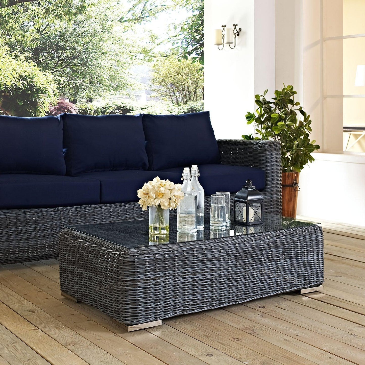 Modway Summon Outdoor Patio Glass Top Coffee Table FredCo