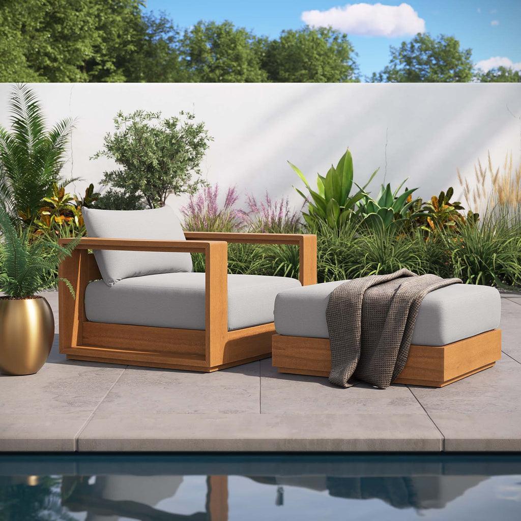 Modway Tahoe Outdoor Patio Acacia Wood 2-Piece Armchair and Ottoman Set FredCo