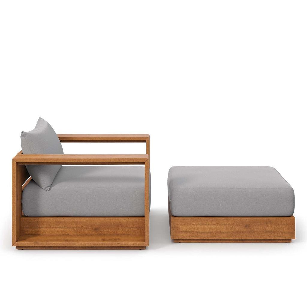 Modway Tahoe Outdoor Patio Acacia Wood 2-Piece Armchair and Ottoman Set FredCo