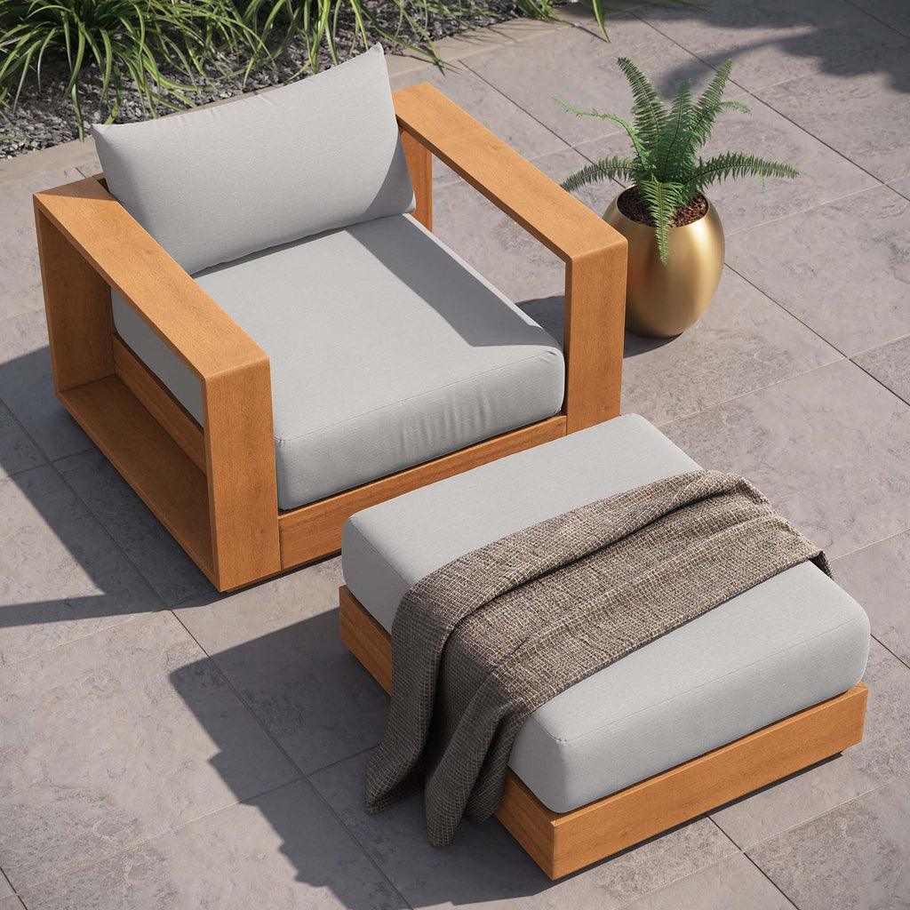 Modway Tahoe Outdoor Patio Acacia Wood 2-Piece Armchair and Ottoman Set FredCo