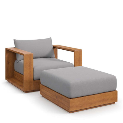 Modway Tahoe Outdoor Patio Acacia Wood 2-Piece Armchair and Ottoman Set FredCo