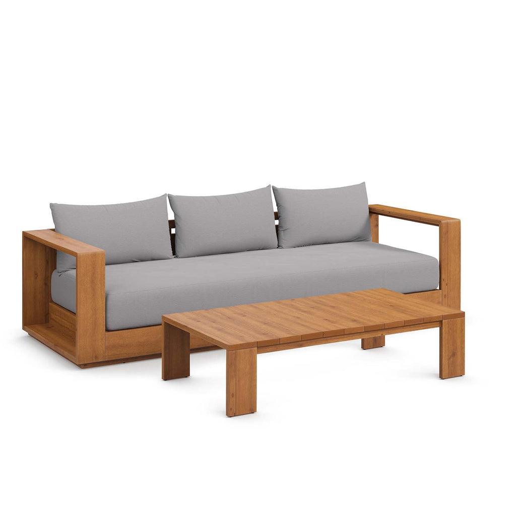 Modway Tahoe Outdoor Patio Acacia Wood 2-Piece Sofa and Coffee Table Set FredCo